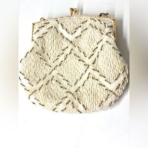 Vintage white Beaded Hand Made in Hong Kong DU-VAL Evening bag